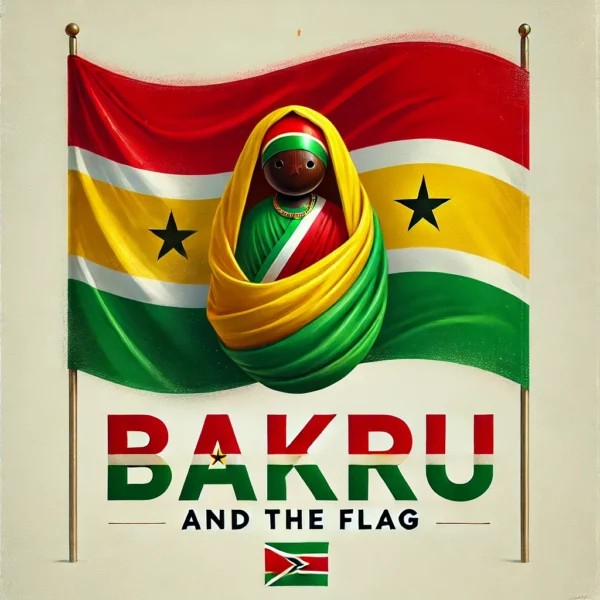 Here is the image of the Bakru Winti Doll wrapped in the Surinam flag, highlighting the cultural and spiritual connection.